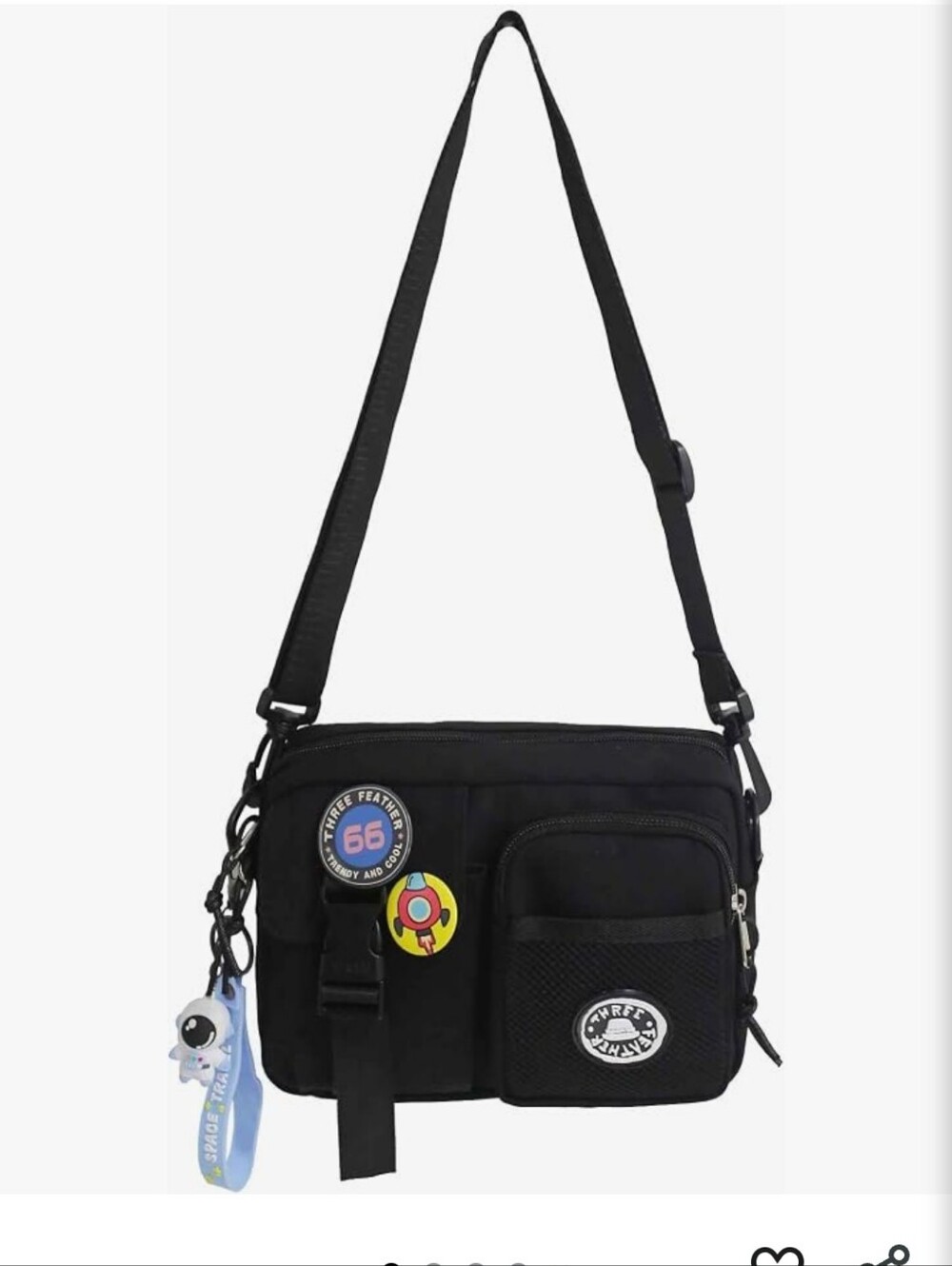 Black Casual Crossbody Bag for Men Or Women with Badge Accents